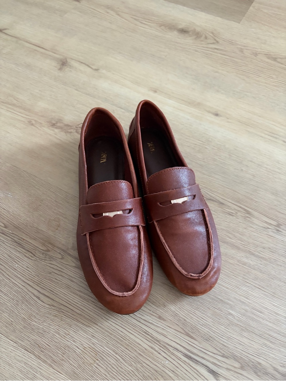 Zara Brown Leather Penny Loafers - Picture 4 of 6